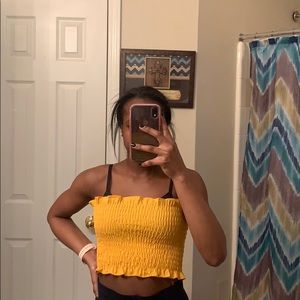 yellow smocked tube top